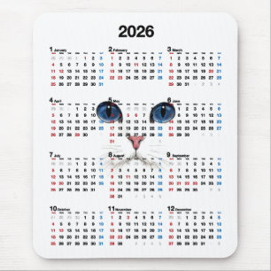 White Persian 2025 Calendar   Mouse Pad