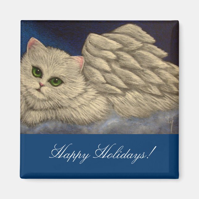 WHITE PERSIAN ANGEL CAT HOLIDAY Magnet (Front)