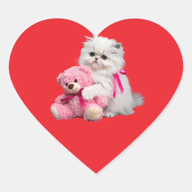 White Persian Cat and Teddy Bear Sticker Sheet (Front)