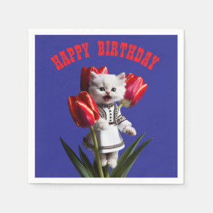 White Persian Cat birthday Party Napkin