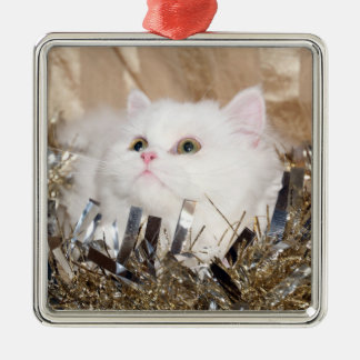 White Persian cat Christmas Metal Tree Decoration