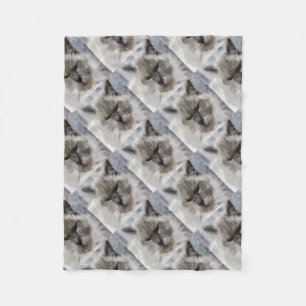White Persian Cat In Watercolor Fleece Blanket