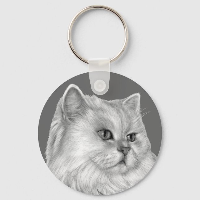 White Persian Cat Key Ring (Front)