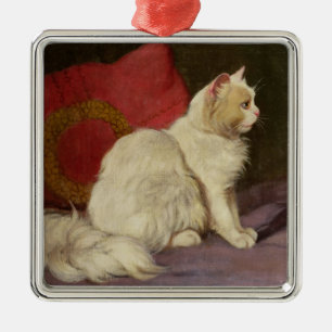 White Persian Cat Metal Tree Decoration