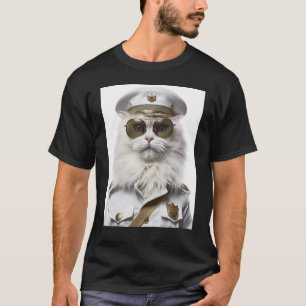 White Persian cat military cap T-Shirt