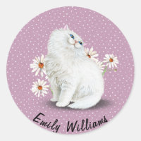 White Persian cat on pin dots