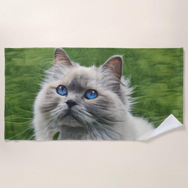 White Persian Cat With Blue Eyes Beach Towel (Front)