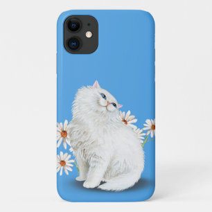white Persian cat with daisy Case-Mate iPhone Case
