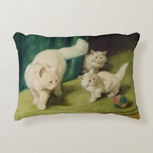 White Persian Cat with Two Kittens Decorative Cushion