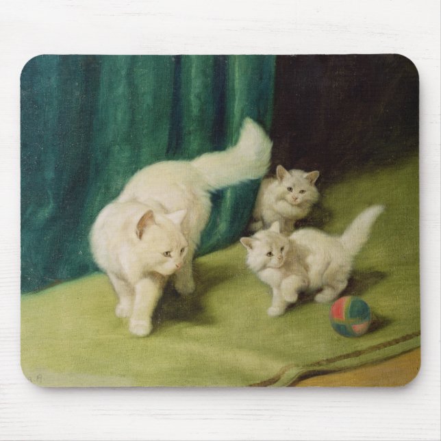 White Persian Cat with Two Kittens Mouse Pad (Front)