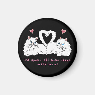 White Persian Cats with Hearts Magnet