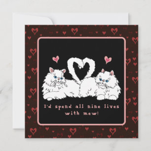 White Persian Cats with Hearts Valentine's Holiday Card