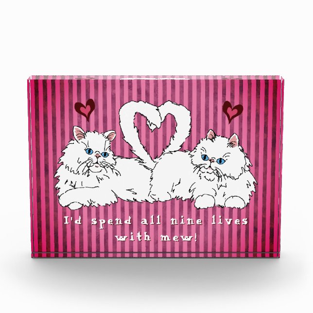 White Persian Cats with Hearts Valentine's  Photo Block (Front)