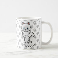 White Persian Cute Cartoon Cat Illustration