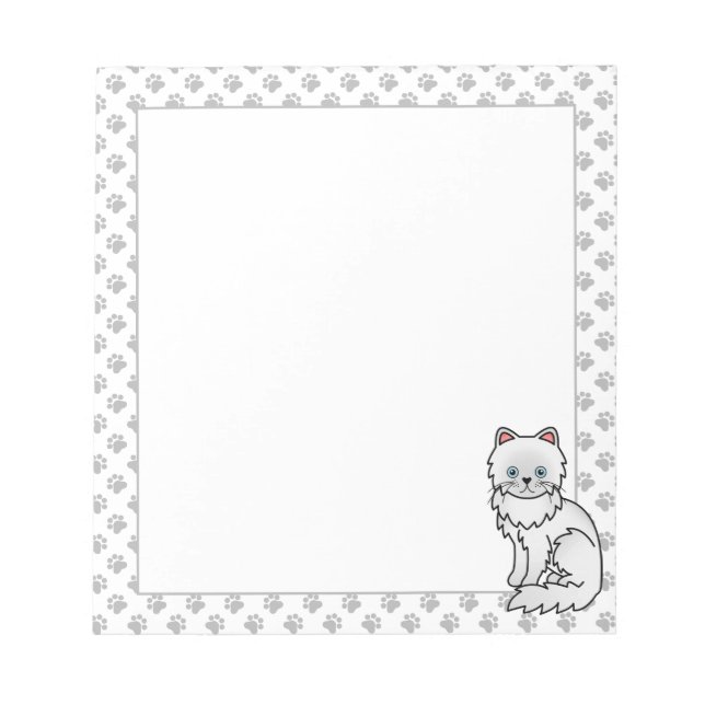 White Persian Cute Cartoon Cat Illustration Notepad (Front)
