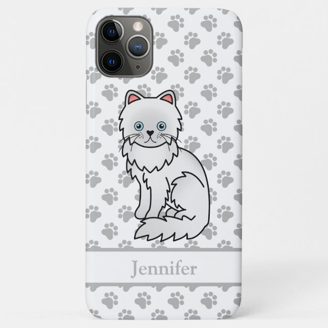 White Persian Cute Cartoon Cat & Name Case-Mate iPhone Case (Back)