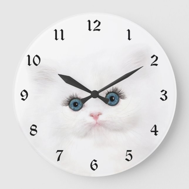 White persian kitten face large clock (Front)