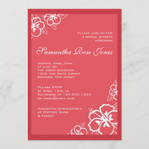 White & Persimmon Hibiscus Flowers Bridal Shower Invitation