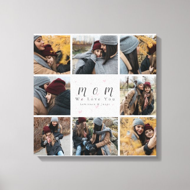 White Personalised 8 Photo Collage Mother Family Canvas Print (Front)
