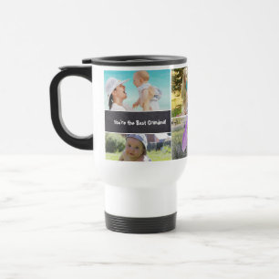 White Personalised,  Collage 6 Photos, Grandma Travel Mug