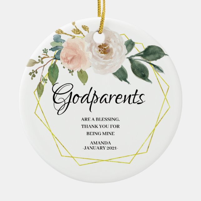 White Personalised Godparents Christmas ornament (Front)