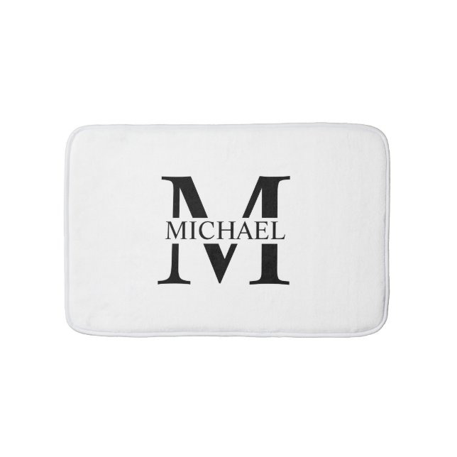 White Personalised Monogram and Name Bath Mat (Front)