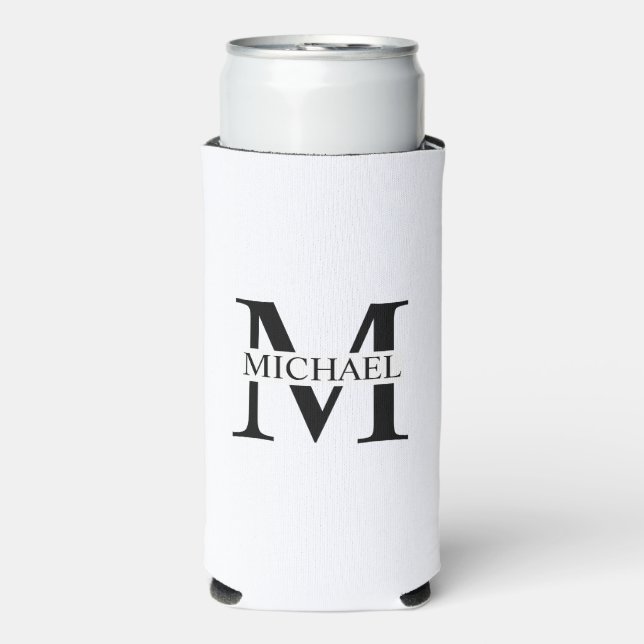White Personalised Monogram and Name Can Cooler (Seltzer Front)