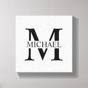 White Personalised Monogram and Name Canvas Print