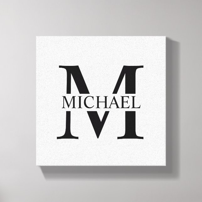 White Personalised Monogram and Name Canvas Print (Front)