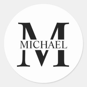 White Personalised Monogram and Name Classic Round Sticker