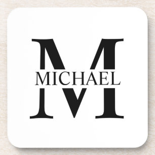White Personalised Monogram and Name Coaster