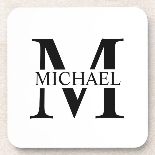White Personalised Monogram and Name Coaster (Front)