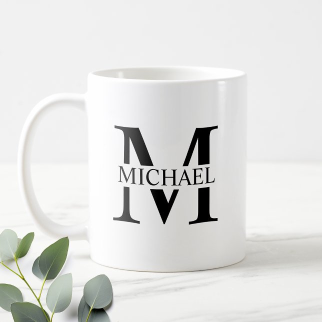 White Personalised Monogram and Name Coffee Mug (Creator Uploaded)