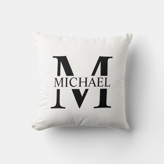 White Personalised Monogram and Name Cushion (Front)