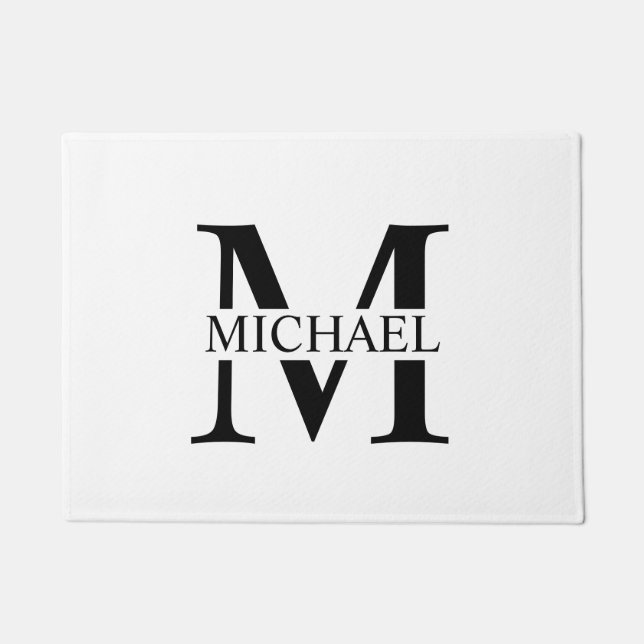White Personalised Monogram and Name Doormat (Front)