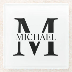 White Personalised Monogram and Name Glass Coaster