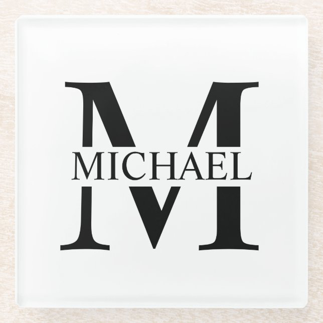 White Personalised Monogram and Name Glass Coaster (Front)