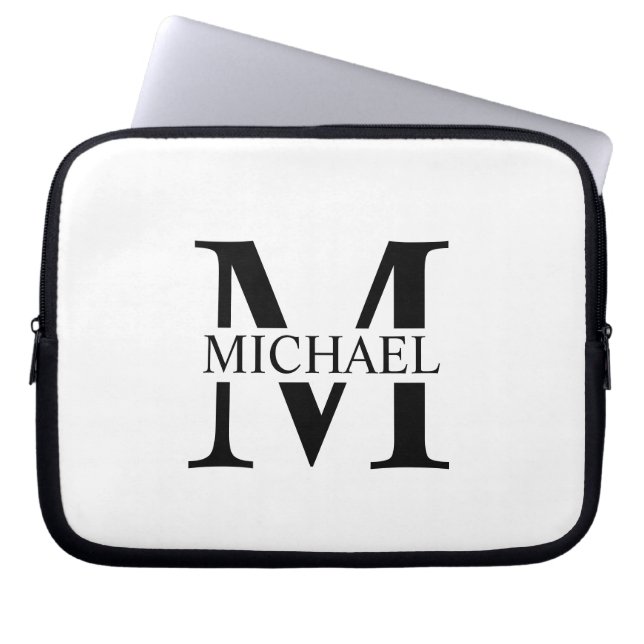White Personalised Monogram and Name Laptop Sleeve (Front)