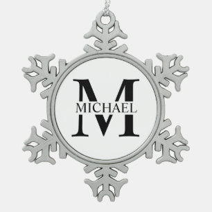 White Personalised Monogram and Name Snowflake Pewter Christmas Ornament