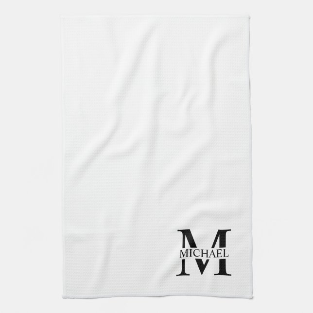 White Personalised Monogram and Name Tea Towel (Vertical)