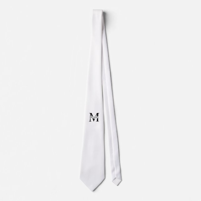 White Personalised Monogram and Name Tie (Front)