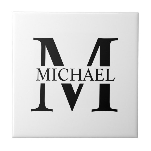 White Personalised Monogram and Name Tile (Front)