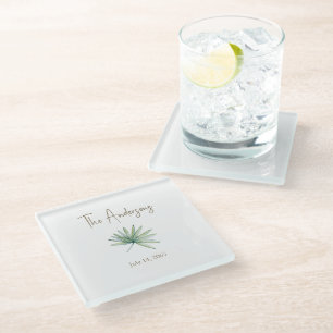 White Personalised Tropical Wedding Glass Coaster