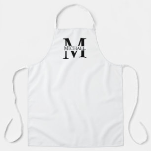 White Personalized Monogram and Name Apron