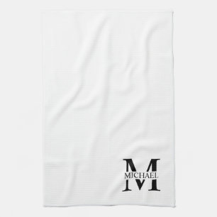 White Personalized Monogram and Name Tea Towel