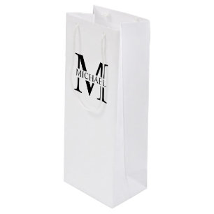 White Personalized Monogram and Name Wine Gift Bag