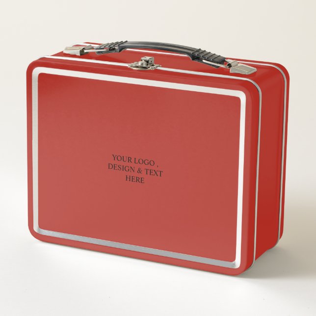 White Personalized – Your Logo & Text Here Metal Lunch Box (Front)