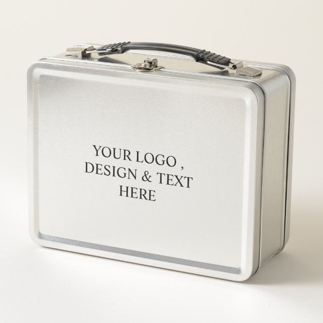 White Personalized – Your Logo & Text Here Metal Lunch Box (Front)