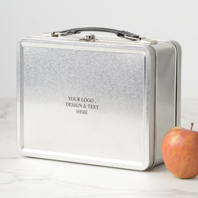 White Personalized – Your Logo & Text Here Metal Lunch Box (In Situ)
