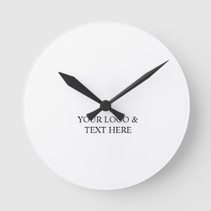White Personalized – Your Logo & Text Here Round Clock